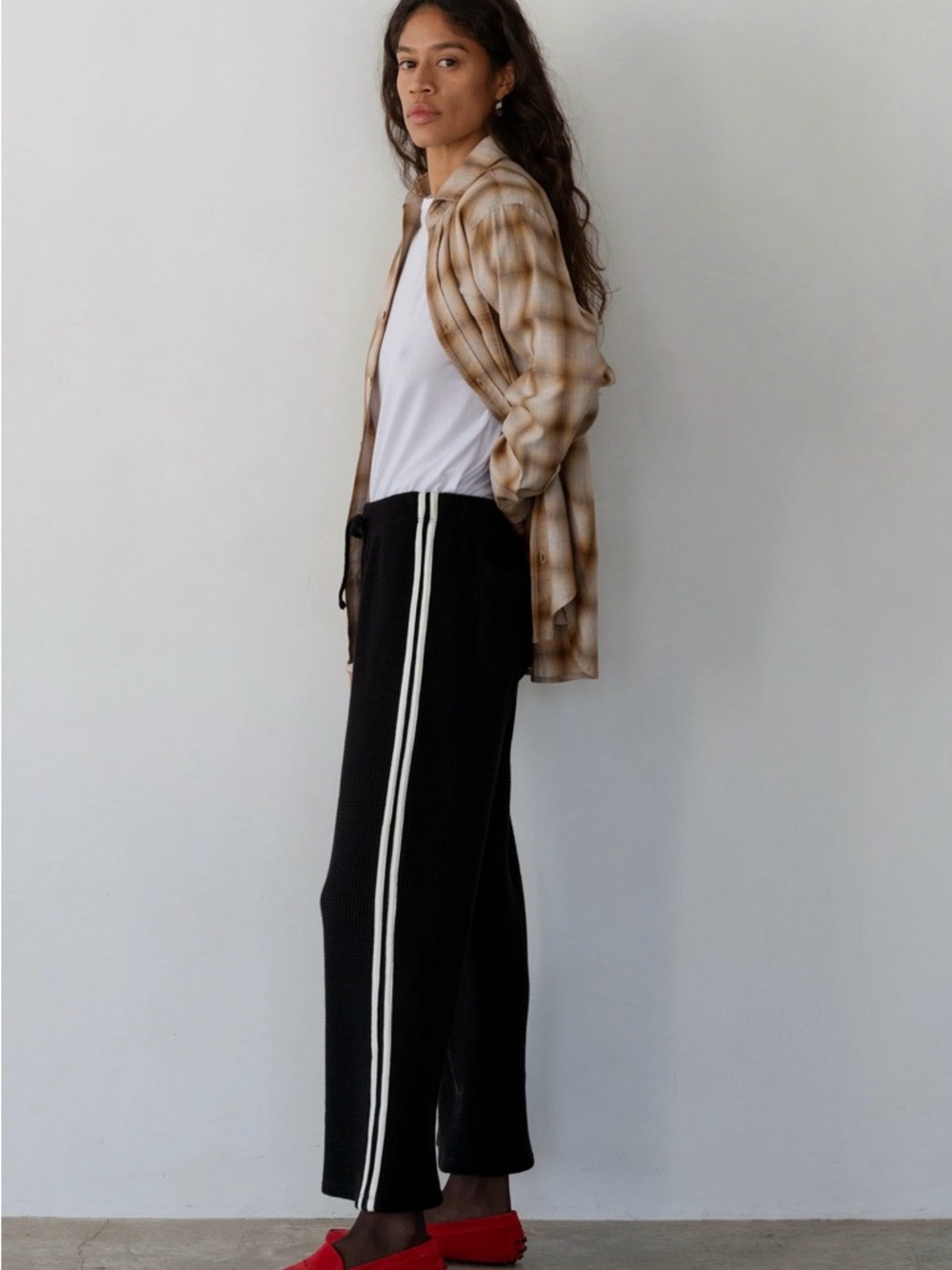 DONNI. Black Ankle Cropped Pants with White Side Stripes